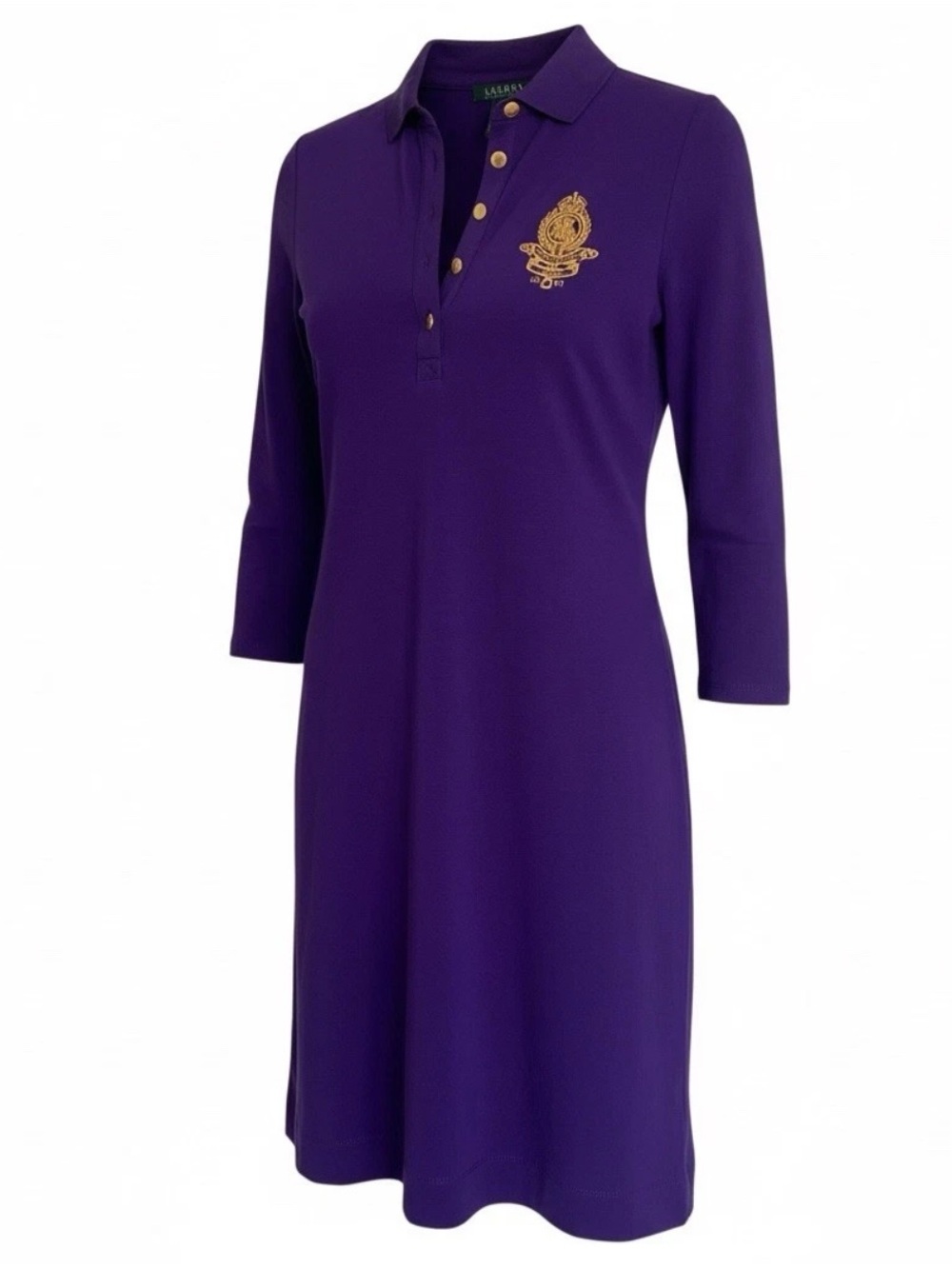 Ralph Lauren Purple Long-Sleeve Polo Dress with Gold Crest XS